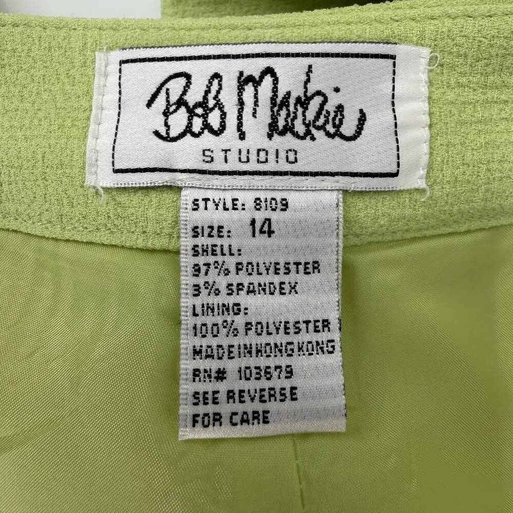 Vintage Bob Mackie Studio Lime Green PantSuit Retro Y2K Career Suit Size 14 (10)